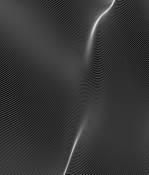 Flowing white contour lines forming a wave on a black background